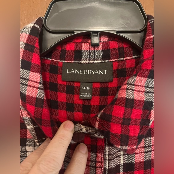 Lane Bryant Top Womens Red Plaid Button Up Long Sleeve Pocket Tunic Size 14/16 - Picture 3 of 3